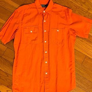 Polo Ralph Lauren Cotton Linen Blend Button Front Short Sleeve Casual - Medium